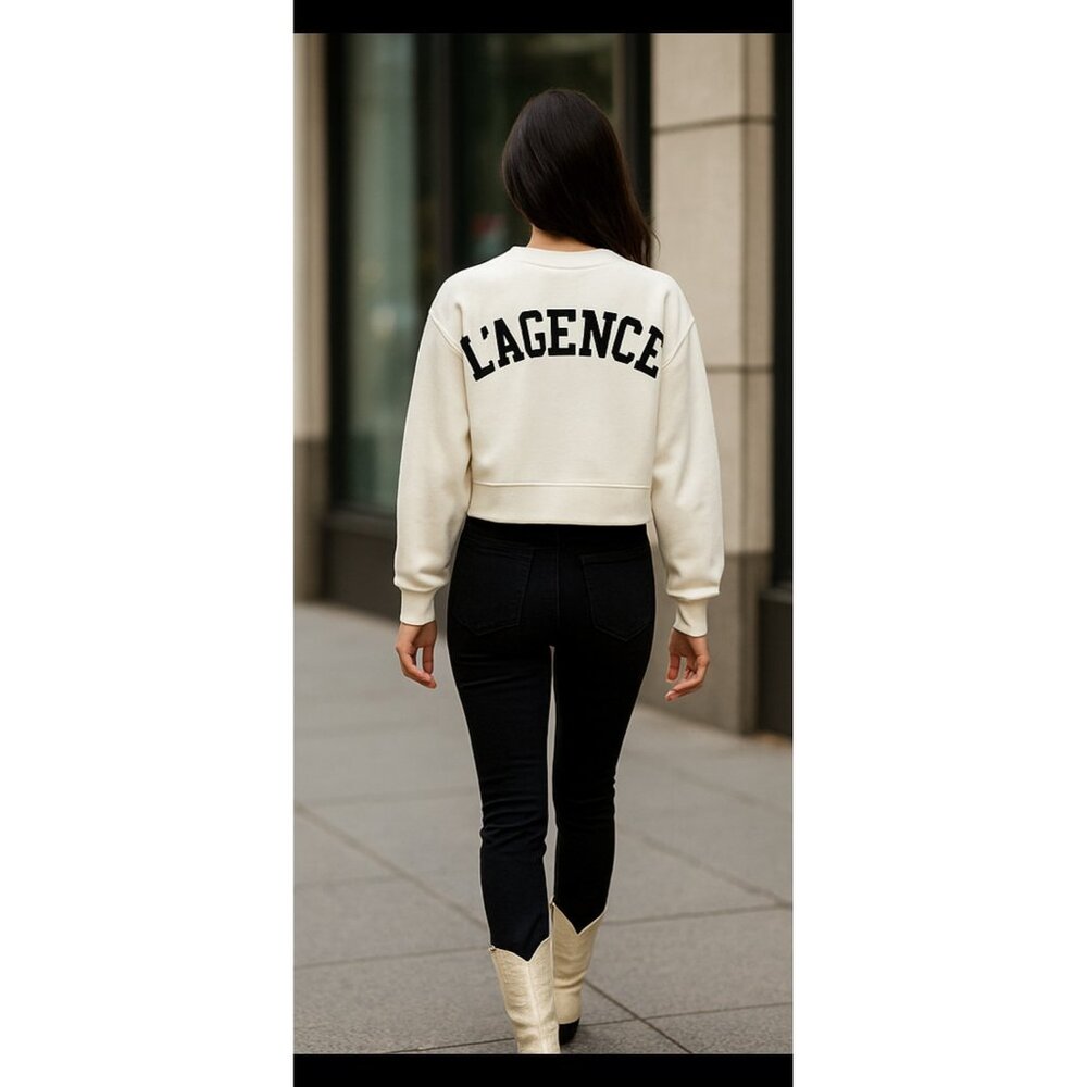 L’AGENCE Luvia Ivory Cropped Sweatshirt Rare Sold-Out Icon New With Tags Medium - Picture 12 of 16